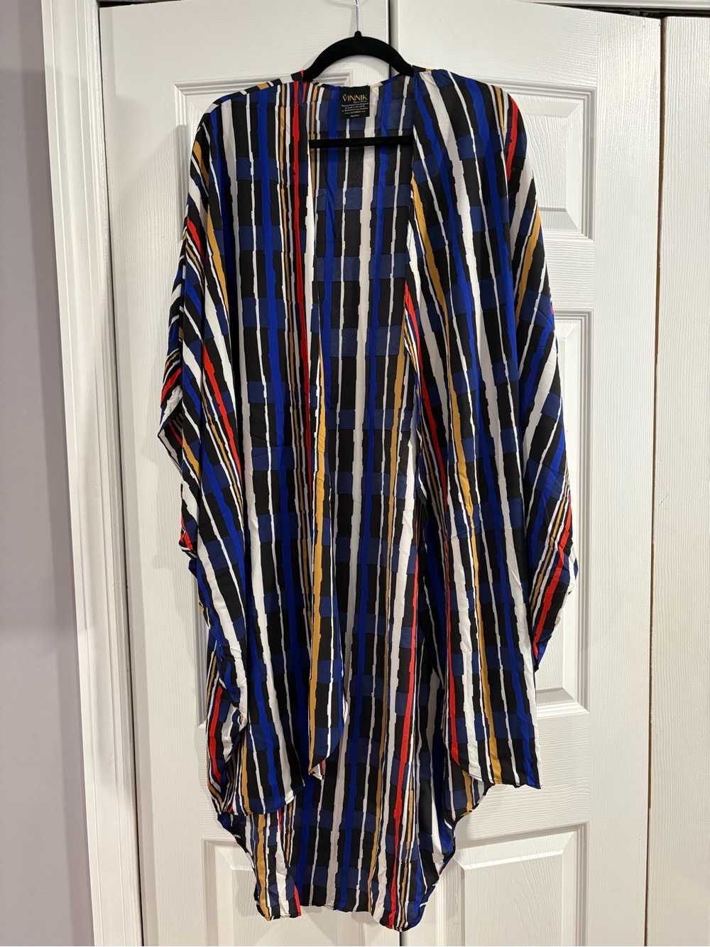 Multicolor Cape Vertical Stripe Open-Front Shirt - Blue, Black, White